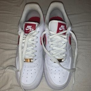 Red and white Air Force ones